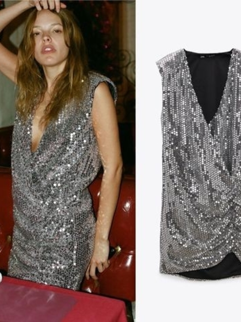 Zara Silver Sequin V-Neck Mini Dress
